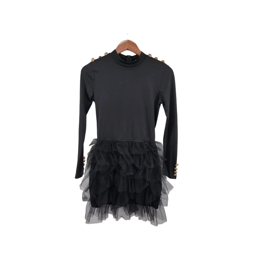 CBR Long Sleeved Ruffle‎ Dress Small Black